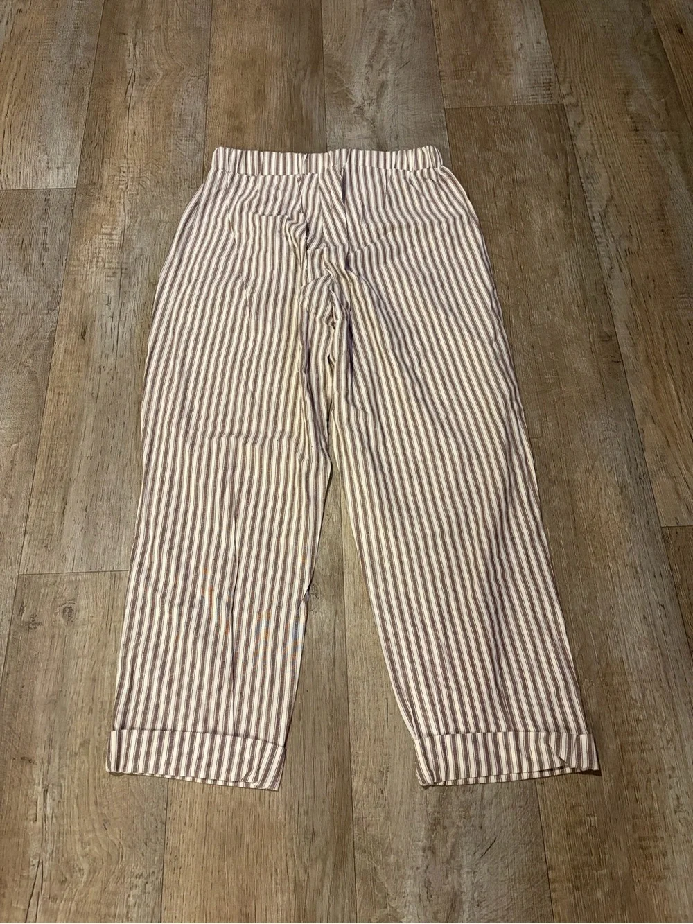 Striped Drawstring Women’s Pants - Beige & Brown. Size Small